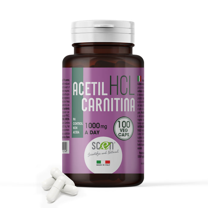 SCEN ACETILCARNITINA - HCL - 100 vegi-caps. da 500 mg. adatto anche a VEGANI