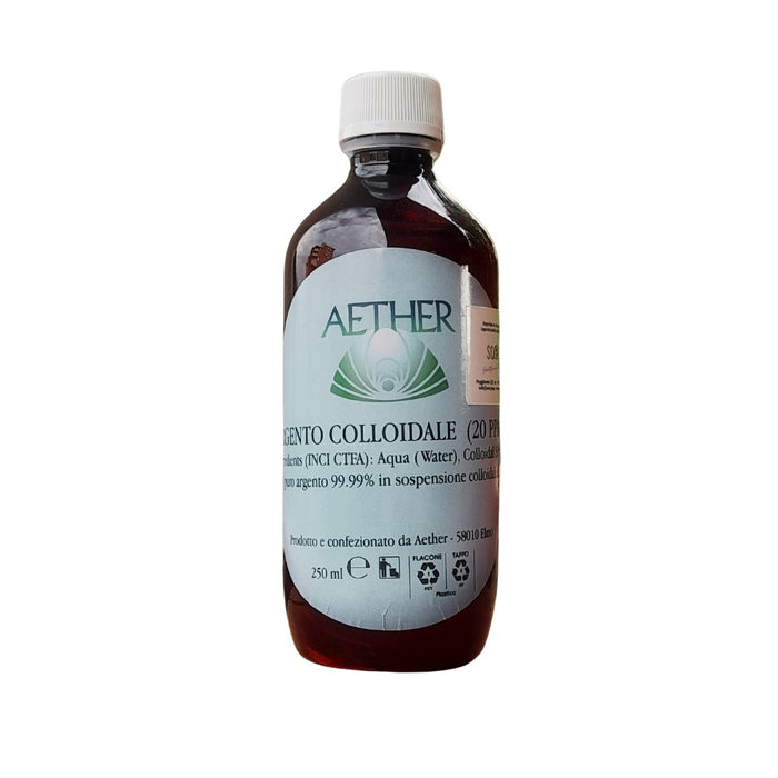 Scen Argento colloidale 20 ppm - 0,65 nanometri, 250 ml. con contagocce, prodotto in Italia da Aether.