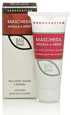 Maschera viso Argilla e Neem per pelle impura grassa lucida sensibile per una pulizia profonda e delicata, elimina le impurità ed eccesso di sebo - Verdesativa - Certificata Bio & Vegan Nickel tested