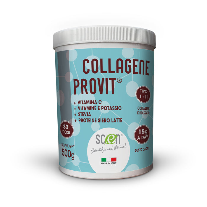 Scen Collagene Provit - Collagene idrolizzato tipo I e II ad altissima concentrazione, arricchito con proteine del siero del latte, potassio, vitamine B1, B2, B6, E, PP, C