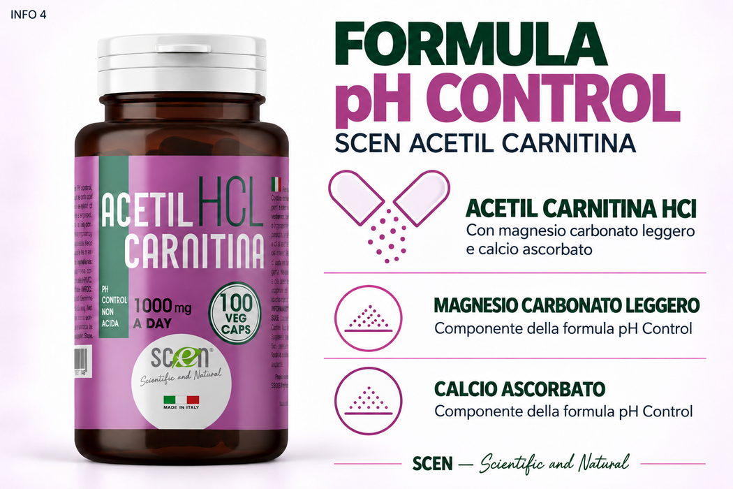 SCEN ACETILCARNITINA - HCL - 100 vegi-caps. da 500 mg. adatto anche a VEGANI