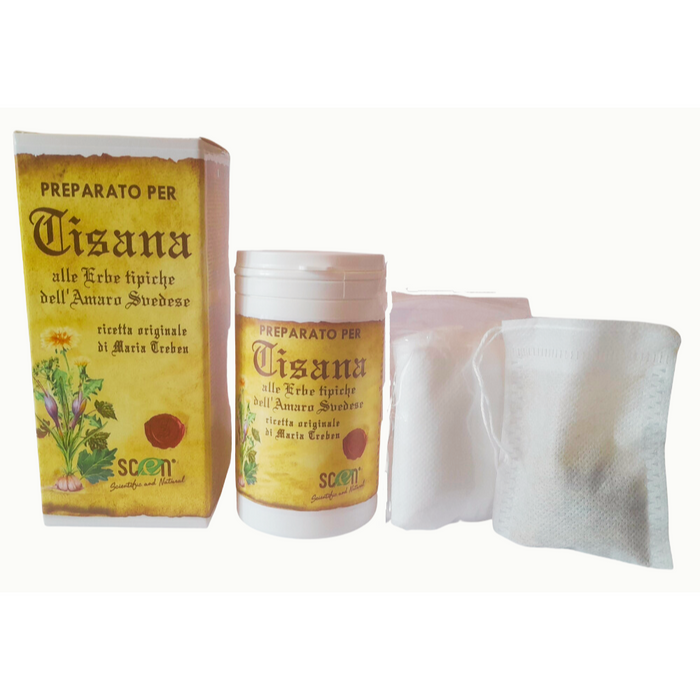 Preparato per Tisana alle erbe tipiche dell' Amaro Svedese nell’assoluto rispetto della ricetta originale di Maria Treben, digestiva, diuretica, drenante, per gonfiore addominale, 100% naturale