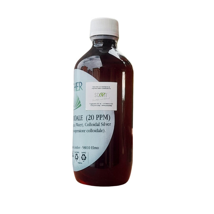 Scen Argento colloidale 20 ppm - 0,65 nanometri, 250 ml. con contagocce, prodotto in Italia da Aether.
