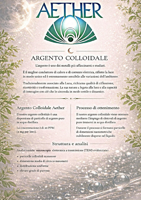 Scen Argento colloidale 20 ppm - 0,65 nanometri, 50 ml. con contagocce, prodotto in Italia da Aether