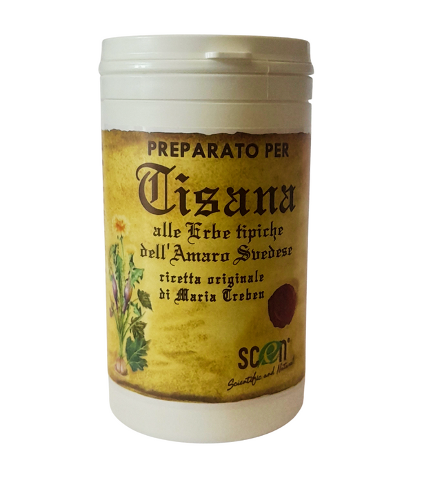 Preparato per Tisana alle erbe tipiche dell' Amaro Svedese nell’assoluto rispetto della ricetta originale di Maria Treben, digestiva, diuretica, drenante, per gonfiore addominale, 100% naturale