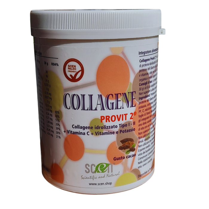Scen Collagene Provit2 - Collagene idrolizzato tipo I e II ad altissima concentrazione (24 gr. per dose) arricchito con proteine dell'albume dell'uovo, potassio, vitamine B1, B2, B6, E, PP, C