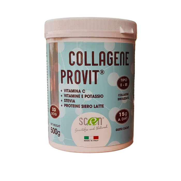 Scen Collagene Provit - Collagene idrolizzato tipo I e II ad altissima concentrazione, arricchito con proteine del siero del latte, potassio, vitamine B1, B2, B6, E, PP, C