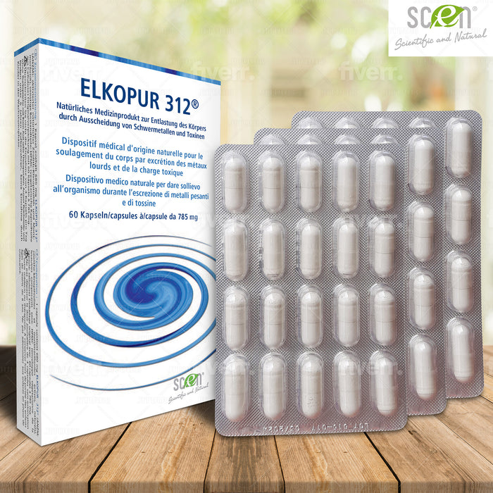 Elkopur 312 - Zeolite pura attivata - 60 capsule - 30 giorni di trattamento detox, Dispositivo medico classe 2a, Fiscalmente detraibile