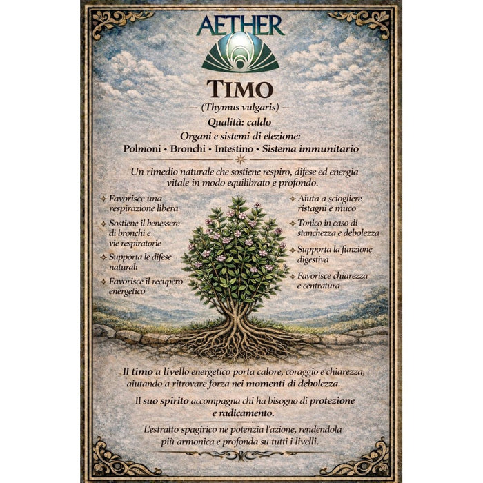 Estratto spagirico TIMO da agricoltura biologica .Integratore alimentare a base di piante e derivati (Thymus vulgaris)  Confezione 50 ml