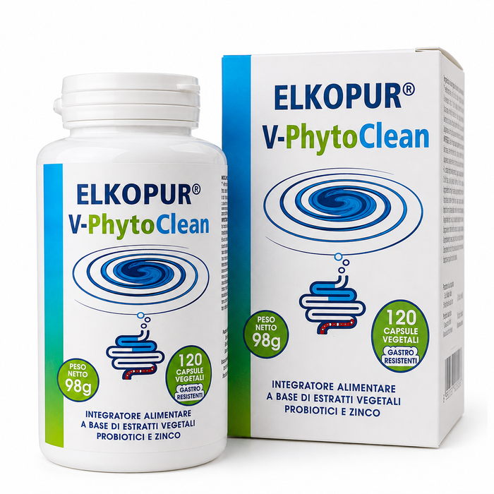 Elkopur V‑PhytoClean – Depurazione Intestinale Avanzata | Estratti Vegetali + Probiotici + Zinco