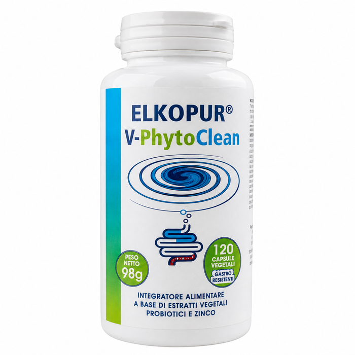 Elkopur V‑PhytoClean – Depurazione Intestinale Avanzata | Estratti Vegetali + Probiotici + Zinco