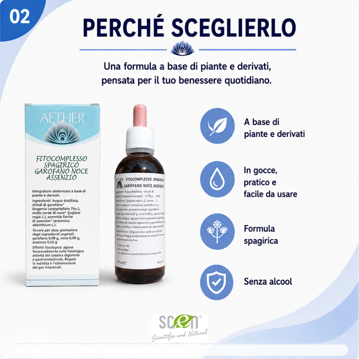 Scen-Fitocomplesso con estratti di Garofano-Noce-Assenzio per la parassitosi intestinale, senza alcool, preparazione spagirica