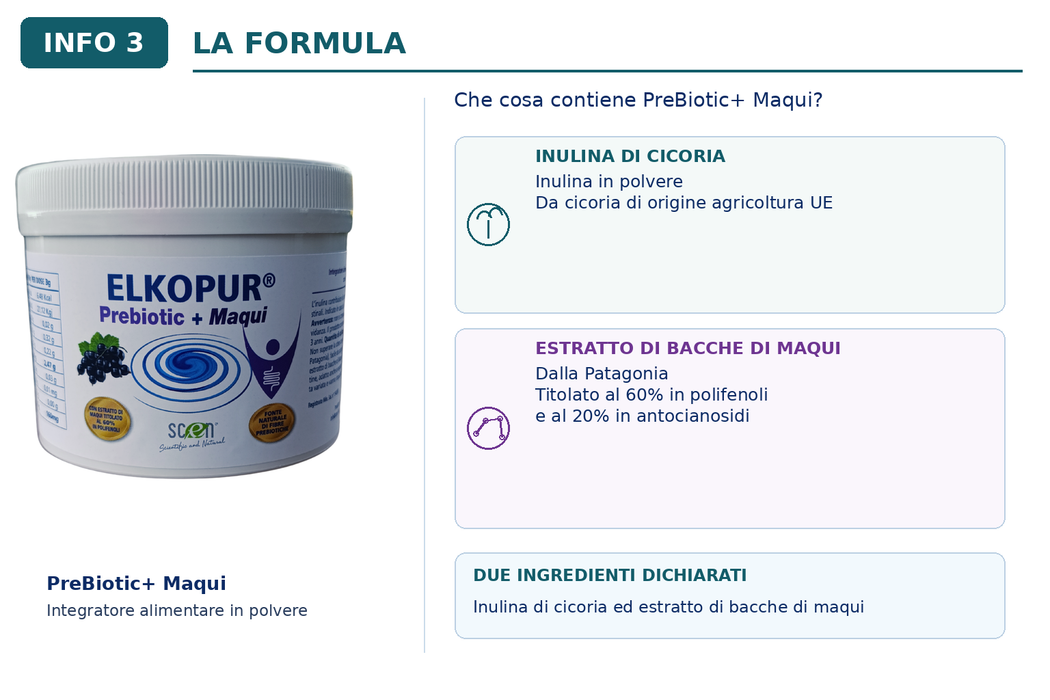 Elkopur PreBiotic + Maqui - integratore alimentare di Inulina polvere da cicoria con Maqui estratto, 220 grammi