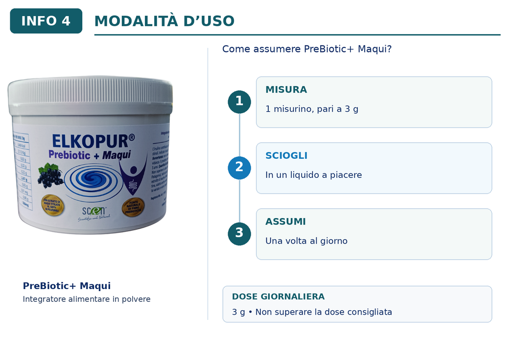 Elkopur PreBiotic + Maqui - integratore alimentare di Inulina polvere da cicoria con Maqui estratto, 220 grammi