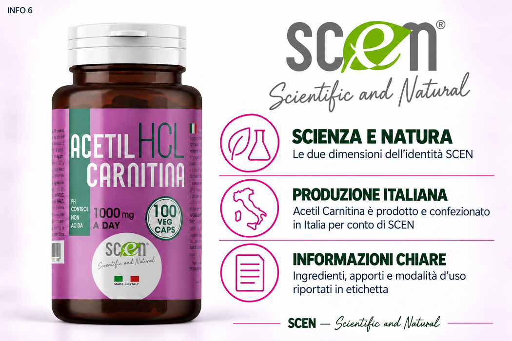SCEN ACETILCARNITINA - HCL - 100 vegi-caps. da 500 mg. adatto anche a VEGANI
