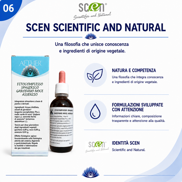 Scen-Fitocomplesso con estratti di Garofano-Noce-Assenzio per la parassitosi intestinale, senza alcool, preparazione spagirica