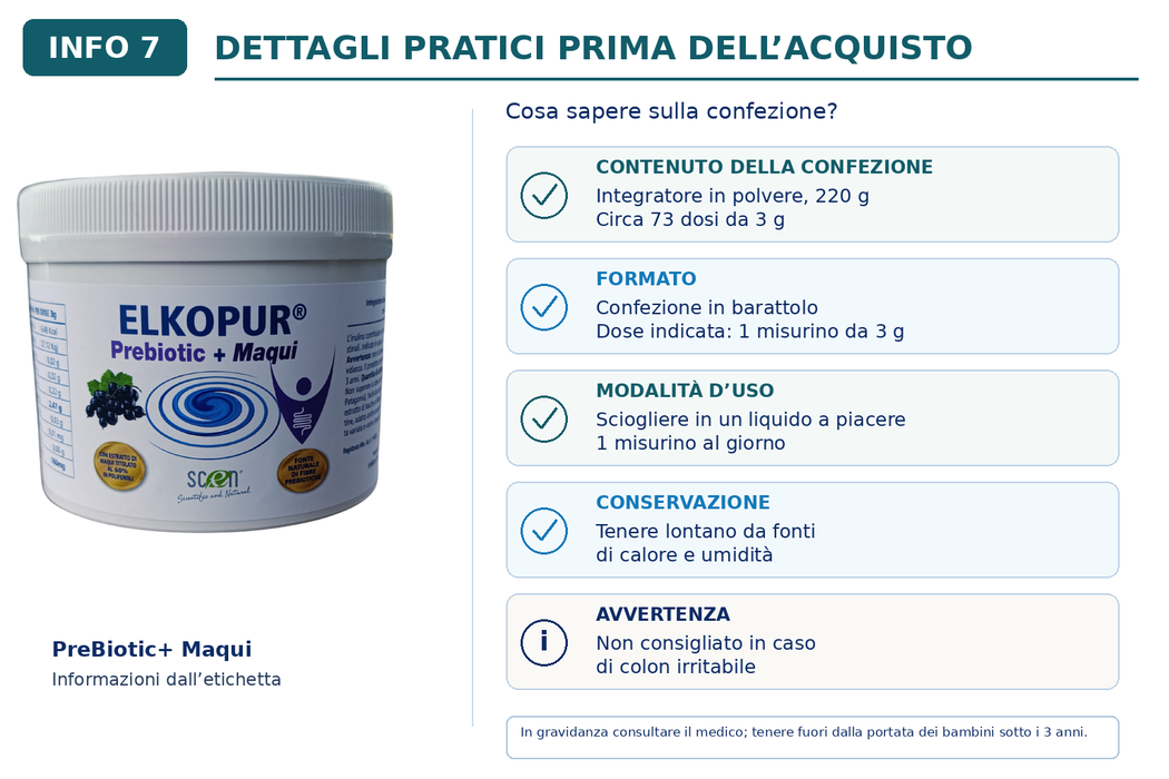 Elkopur PreBiotic + Maqui - integratore alimentare di Inulina polvere da cicoria con Maqui estratto, 220 grammi
