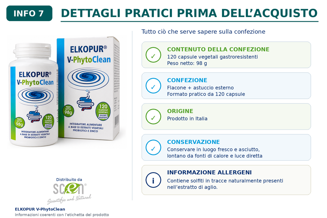 Elkopur V‑PhytoClean – Depurazione Intestinale Avanzata | Estratti Vegetali + Probiotici + Zinco
