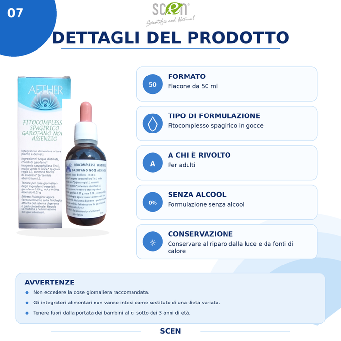 Scen-Fitocomplesso con estratti di Garofano-Noce-Assenzio per la parassitosi intestinale, senza alcool, preparazione spagirica