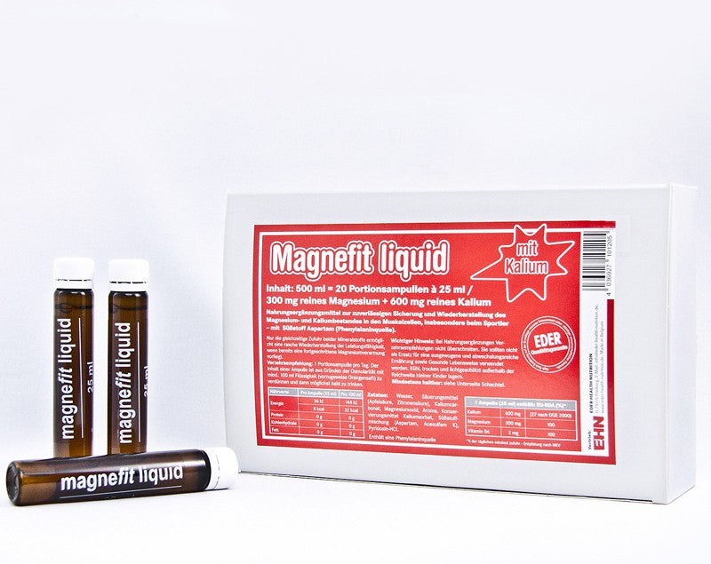 Magnefit liquid - Scen - Magnesio, Potassio e vitamina B6, liquido pronto da bere in ampulle.