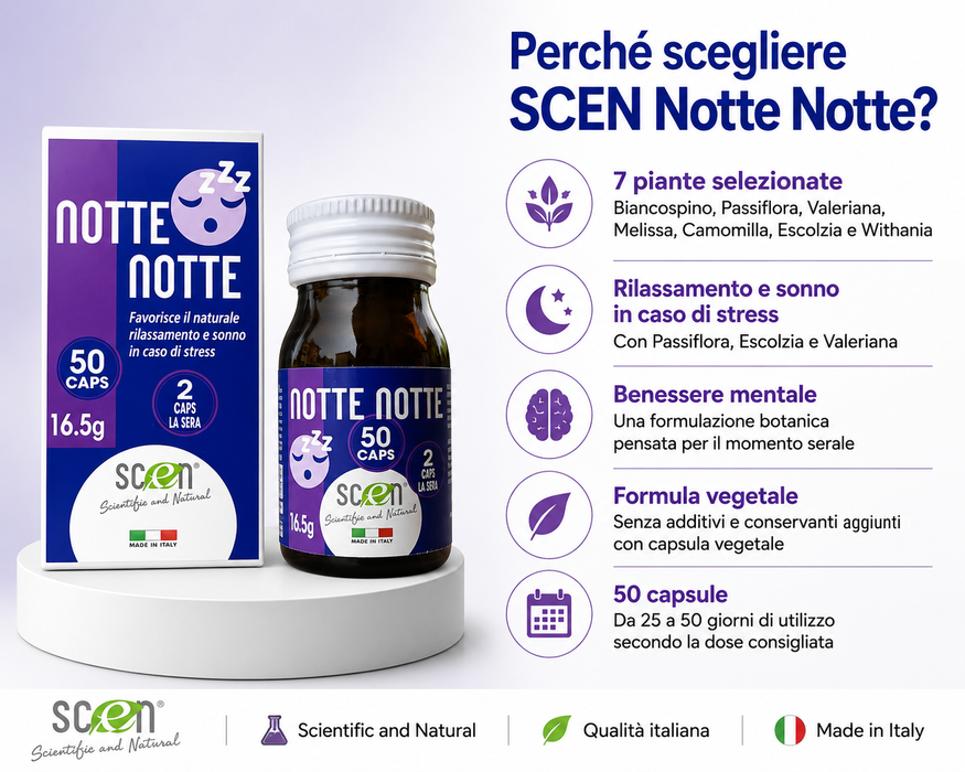 Notte Notte - Scen - Integratore 100% Naturale per favorire il riposo notturno ed il rilassamento