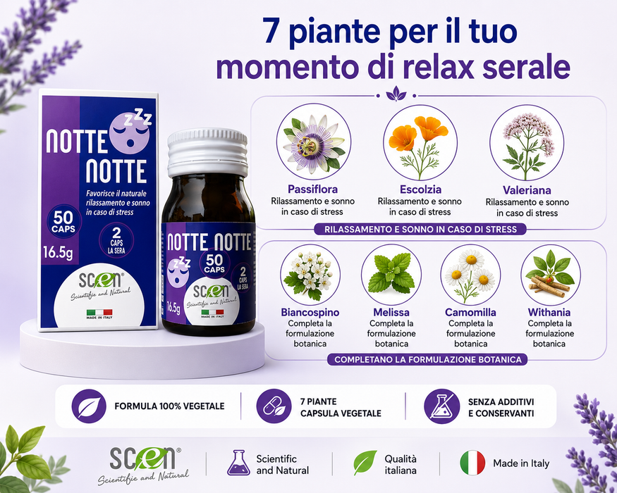 Notte Notte - Scen - Integratore 100% Naturale per favorire il riposo notturno ed il rilassamento