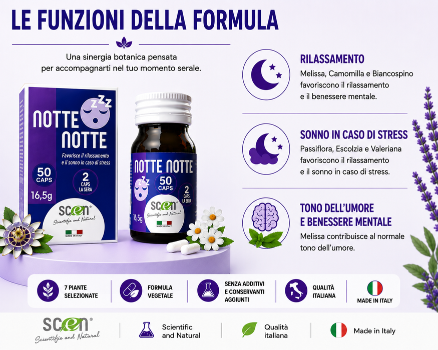 Notte Notte - Scen - Integratore 100% Naturale per favorire il riposo notturno ed il rilassamento