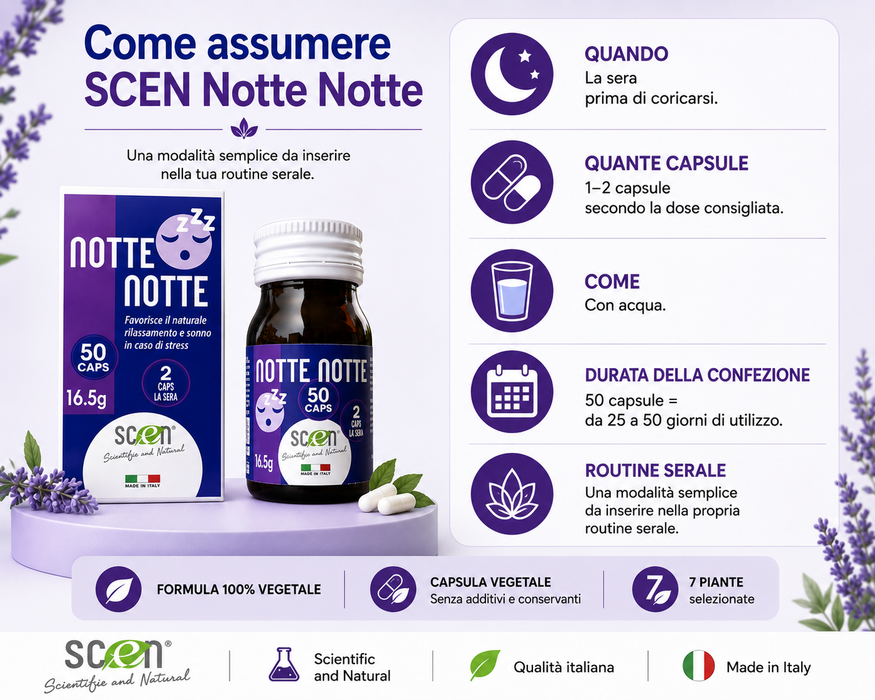 Notte Notte - Scen - Integratore 100% Naturale per favorire il riposo notturno ed il rilassamento