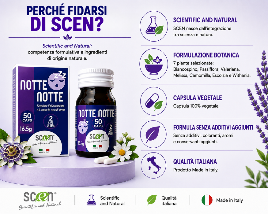 Notte Notte - Scen - Integratore 100% Naturale per favorire il riposo notturno ed il rilassamento