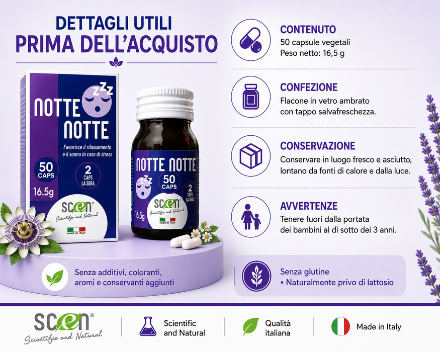 Notte Notte - Scen - Integratore 100% Naturale per favorire il riposo notturno ed il rilassamento