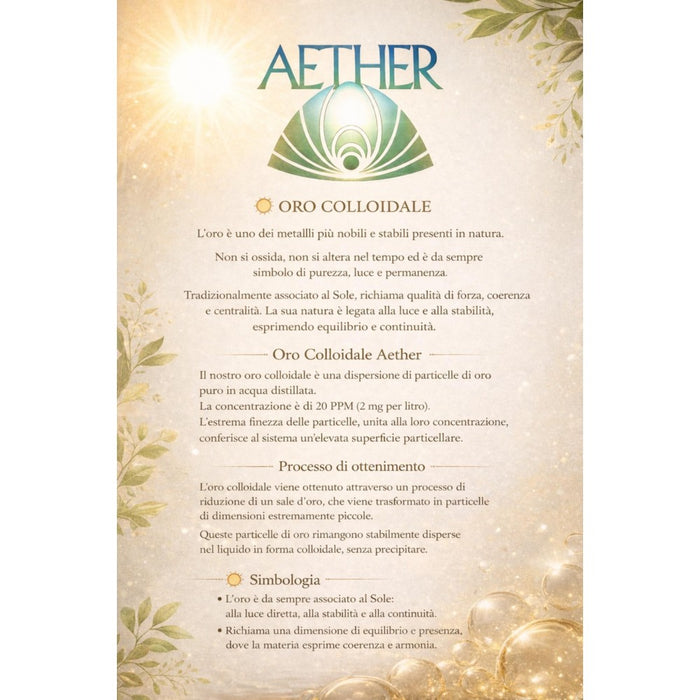 Scen Oro colloidale 20 ppm - 0,65 nanometri, 250 ml. con contagocce, prodotto in Italia da Aether (copia)