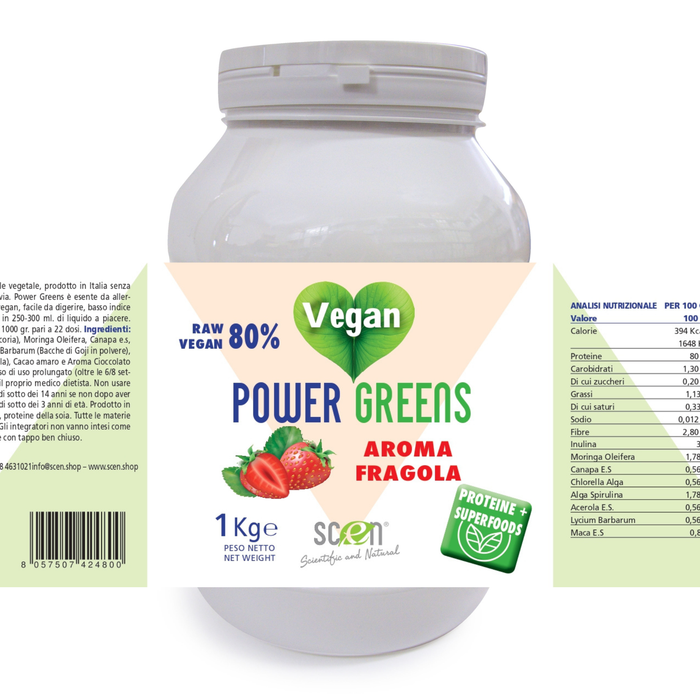 Power Greens - proteine vegetali + Superfoods - Gusto fragola - 1000 gr.