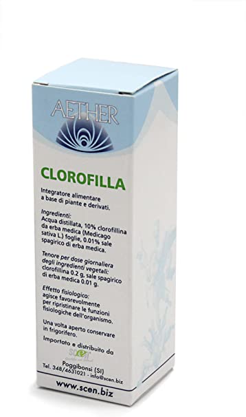 Clorofilla liquida SENZA alcool, da erba Alfalfa, 50 ml. senza conservanti, - aether