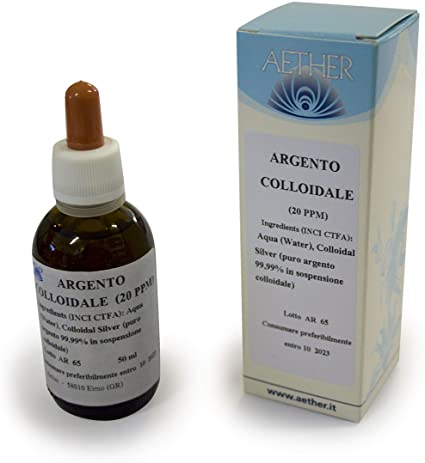 Scen Argento colloidale 20 ppm - 0,65 nanometri, 50 ml. con contagocce, prodotto in Italia.