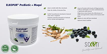 Elkopur PreBiotic + Maqui - integratore alimentare di Inulina polvere da cicoria con Maqui estratto, 220 grammi