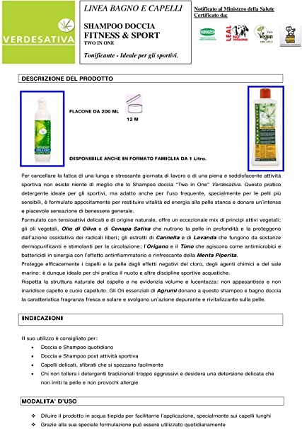 Shampoo Doccia - Fitness & Sport - canapa ed agrumi 1000 ml. - Verdesativa