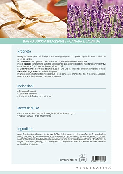 Bagno Doccia - canapa e lavanda - RILASSANTE - Verdesativa