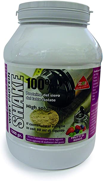 Whey Protein Shake 100% - Proteine del siero del latte isolate - frutti bosco, 1000 gr.