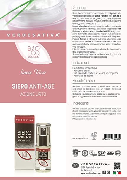 SIERO ANTI-AGE AZIONE URTO Siero ultraconcentrato “ad azione urto” ricco di principi attivi antiage rigeneranti.