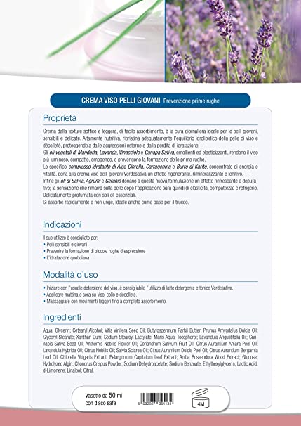 Crema viso Bioattiva PELLI GIOVANI (prevenzione prime rughe) - Verdesativa