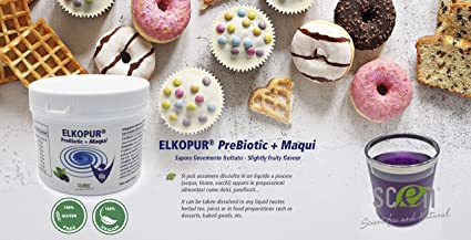 Elkopur PreBiotic + Maqui - integratore alimentare di Inulina polvere da cicoria con Maqui estratto, 220 grammi