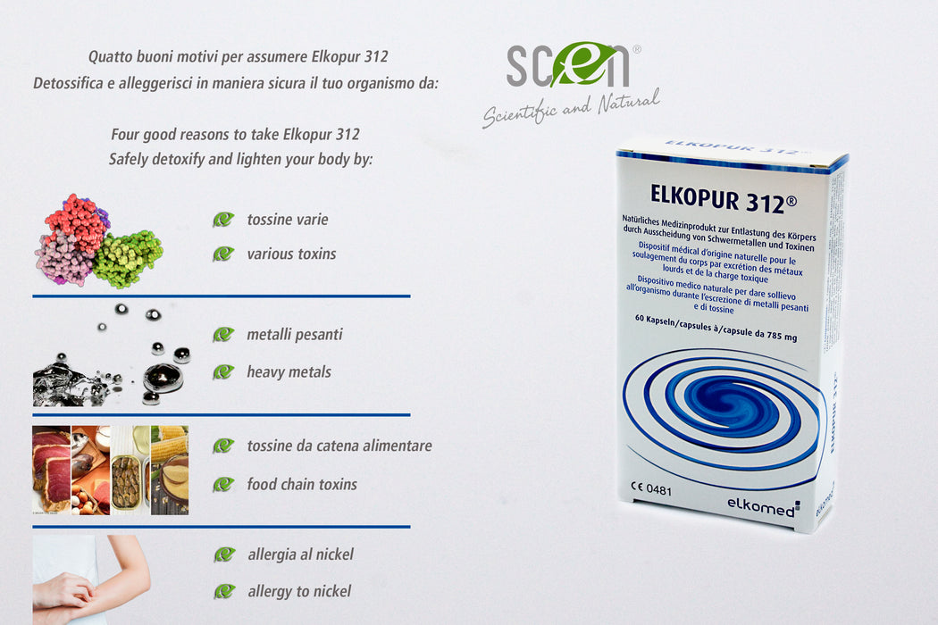 Elkopur 312 - Zeolite pura attivata - 60 capsule - 30 giorni di trattamento detox, Dispositivo medico classe 2a, Fiscalmente detraibile